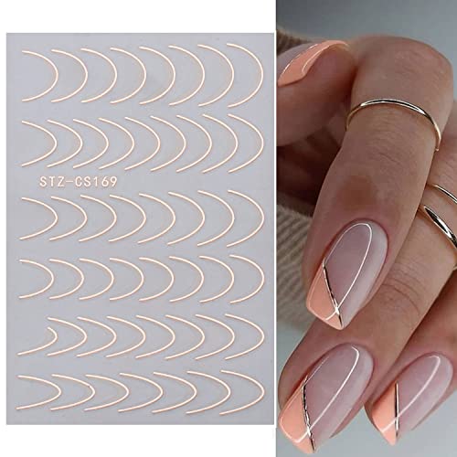 French Line Nail Art Stickers Decals Nail Decorations 8 Sheets Exquisite Noble Gold Silver Black Rose Gold U-Shaped Line Stripe Tape Nail Designs For Women Girls (U-Shaped) #TOP2