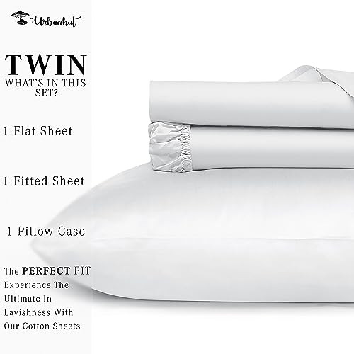URBANHUT 800 Thread Count Egyptian Cotton Sheets Twin Size, Long Staple Sheets Set for Twin Size Bedding, 3 Pc Bed Sheet Sets, Luxury Hotel Sateen Sheets Fits 16" Deep Pocket - White