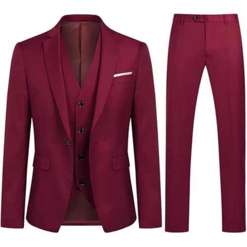 Men's Slim Fit 3-Piece Suits Jacket Trousers Vest for Business Wedding Suit 7
