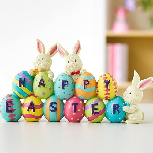 soulnioi Bunny and Egg Figurine Centerpiece Decoration Easter Tabletop Decoration for Easter Spring Decoration HAPPY EASTER - Image 2