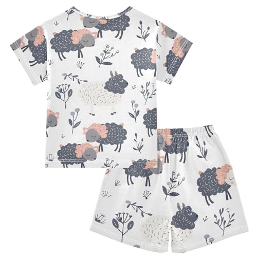ALAZA Cartoon Animals Sheep Leaf Pajamas Short Sleeve 2 Piece Sleepwear Top and Bottom Pajama Set Unisex2