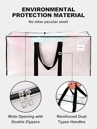 Image of 80 Pack Large Strong Moving Bags with Zippers & Carrying Handles - Water-Resistant - Heavy Duty Storage Tote for Space Saving, Fold Flat, Alternative to Moving Box (Semi-Transparent)