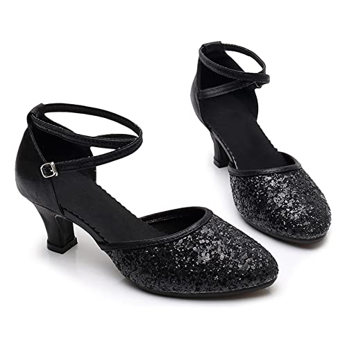 Swdzm AT-DY225-J-BLACK-5-40 Glitter Womens Latin Dance Shoes Heeled Ballroom Salsa Tango Party Practice Performance Dance Shoes Closed Toe,225,Black,Heel 2,Rubber Sole,Us 8.5 thumb #7