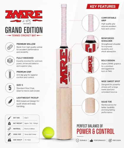 Image of Cricket Bat Popular Willow with Cover for Men's and Adult All Tennis Ball (Natural, Size -5),