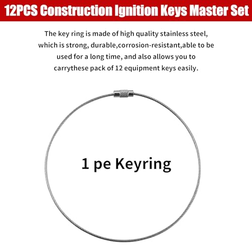 12PCS Construction Ignition Keys Master Set, Construction Keys Set Compatible with CAT Case JD Komatsu Kubota Hyster Bobcat Daewoo JCB JLG Toyota Master Heavy Equipment Key