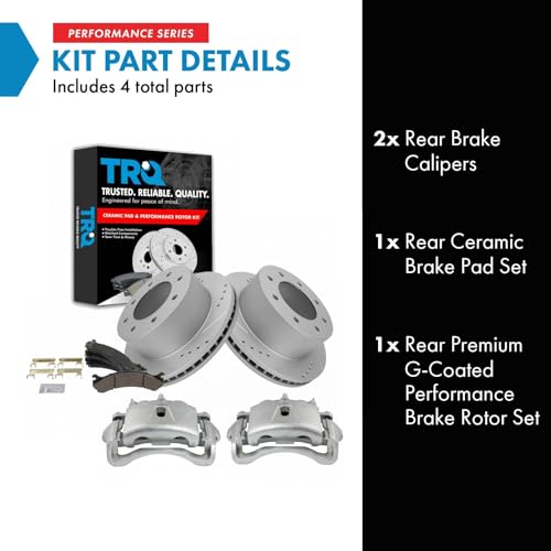 Image of TRQ Rear Ceramic Brake Pad Performance Rotor & Caliper Kit Compatible with GM Dually