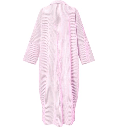 Image of ebossy Women's Oversized Boho Striped Shirt Dress Button Up Long Sleeve Flowy A Line Caftan Dress with Pockets