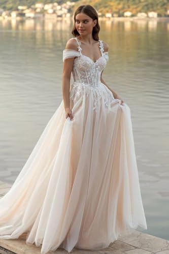 Lace Applique Boho Wedding Dresses for Bride 2025 A Line Long Tulle Beach Bridal Dress Wedding Gown for Women4