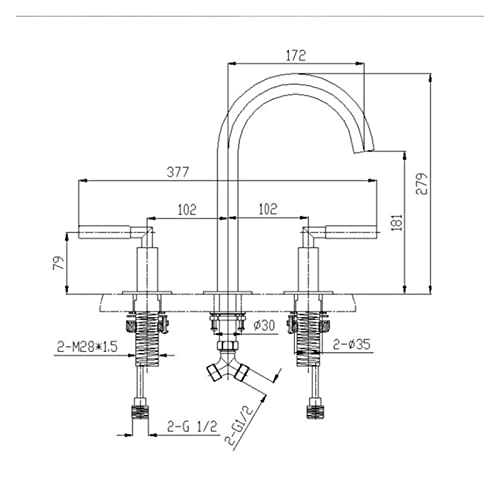 Robinet mitigeur de lavabo 3 trous à commande précise en laiton robuste 8 pouces - 6