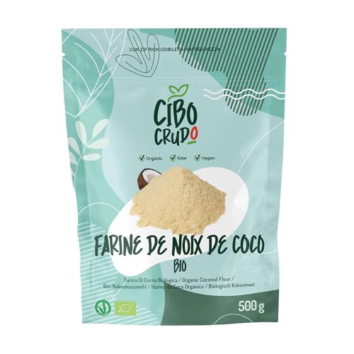 Farine de Coco Bio - 500g. Farine de Noix de Coco Keto Crue ou Raw Coconut Flour. Riche en Fibres et Sels Minéraux. Alternative sans Gluten.