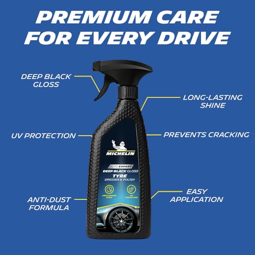 MICHELIN Tyre Dresser & Polish 500ml | Deep Black Gloss for Tyres & Plastic Parts with UV-Protection | Restores Faded Surfaces & Prevents Premature Ageing | Long-Lasting Non-Greasy Shine