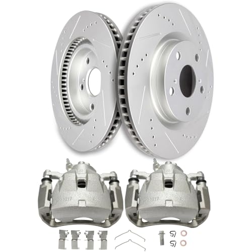 Image of SCITOO Front Brake Kit [2] Brake Rotors [2] Brake Disc Calipers w /Bracket Compatible With 2007-2012 2016-2018 for Lexus for ES350,2008-2018 for Toyota for Avalon,2007-2017 for Toyota for Camry