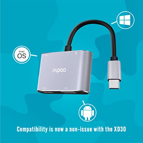 Image of Rapoo XD30 USB C Hub, 4-in-1 USB C Adapter, with 4K USB C to HDMI /30Hz & VGA Ports,PD protocal Power Supply,USB A 3.0 for MacBook Pro 2016 /2017 /2018, Chromebook, Windows, and More