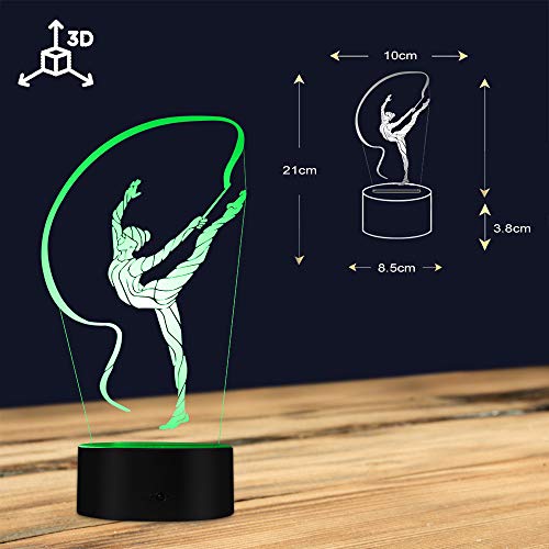 Preisvergleich Produktbild 3D-Nachtlicht,Rhythmische Gymnastik 3D Optische Täuschung Nachtlampe Gymnastik Band Tänzer Gymnastik Mädchen Led Nachtlicht Dekorative Tischlampe, Fernbedienung
