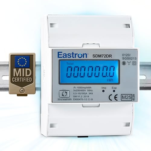 Eastron Misuratore di energia trifase certificato MID kWh e potenza (SDM72DR-MID)