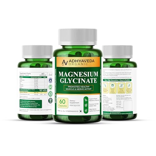 Image of Magnesium Glycinate - 550 mg per Capsule (121 mg Elemental Mg) - Supports Muscle Relaxation, Nerve Health & Better Sleep - 60 Veg Capsules - Pack of 2 - FSSAI Approved