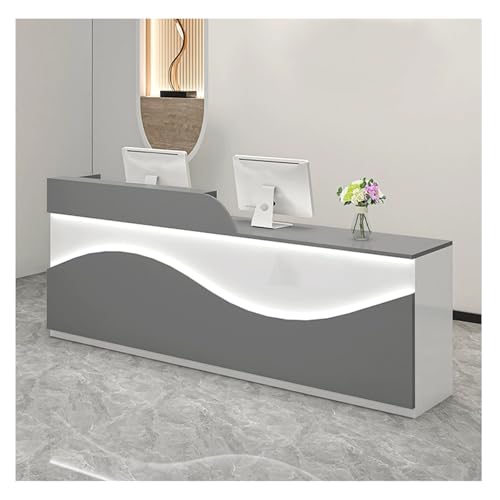 カウンター付きモダンな受付デスク、鍵付き回転引き出し付きオフィス商業受付、モダンなサロン受付デスク、ピアノラッカーパネル(C,RIGHT_L55.1IN)