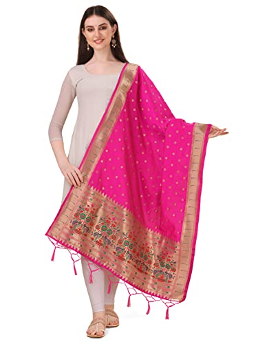Image of DEVANGI Women's Woven Banarasi Silk Dupatta /Chunni For Women, Floral Print 1 Meter Wide and 2.3 Meter Length Printed Designer Dupatta /Chunni For Girls
