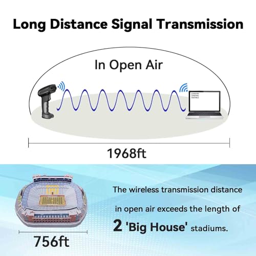 Alacrity 1D Laser Industrie Barcode Scanner mit kabelloser Ladestation, 400m Übertragungsdistanz 433Mhz Wireless & Bluetooth 2in1 Barcode Lesegerät, stoßfest, staubdicht, freihändig, Grau