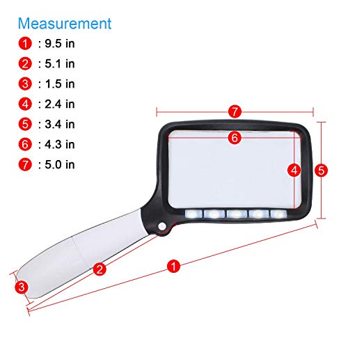 Image of 2X Rectangular Handheld Reading Magnifying Glass with Light, Folding Handle, 5 LED Lighted Magnifying Glass for Reading,Seniors, Low Vision, Macular Degeneration, Hobbyists (Black and White)