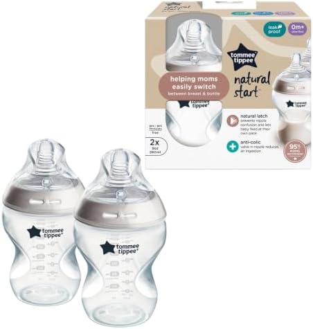 Natural Start Anti-Colic 9 oz BPA Free Baby Bottles, 0+ Months, Slow Flow Breast-Like Nipple, Self Sterilizing, Designed for Seamless Transition Between Bottle & Breast, Clear, Pack of 2