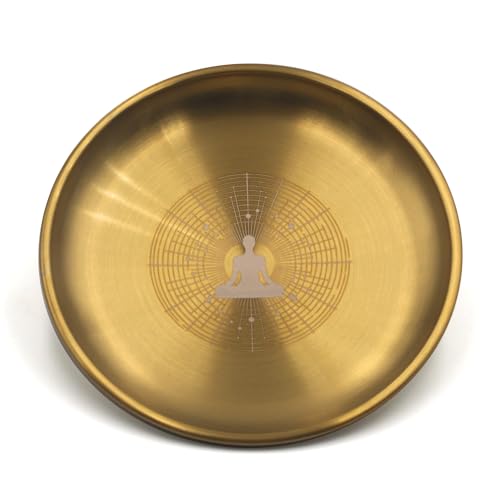 Amitofo Gold Offering Prayer Ritual Bowl Plate Great for Altar,Witches,Meditation,Incense Sticks, smudging, Candle,Crystal,Jewelry,Yoga Use (Meditation Poster)