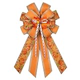 Fall Wreath Bows,21x11.8 inch Large Halloween Pumpkin Wreath Bow, Autumn Thanksgiving Bow for Front Door Indoor Outdoor Wall Decoration Supplies Ornaments (Pumpkins)
