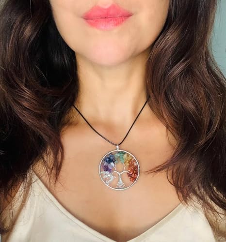 for women Seven Chakra Healing Crystal Tree of Life Unique Gift for Women and Mom, Handmade -Good Luck, Positive Energy, Money, Reiki Healing (Gemstone Tree + Tree Pendant)