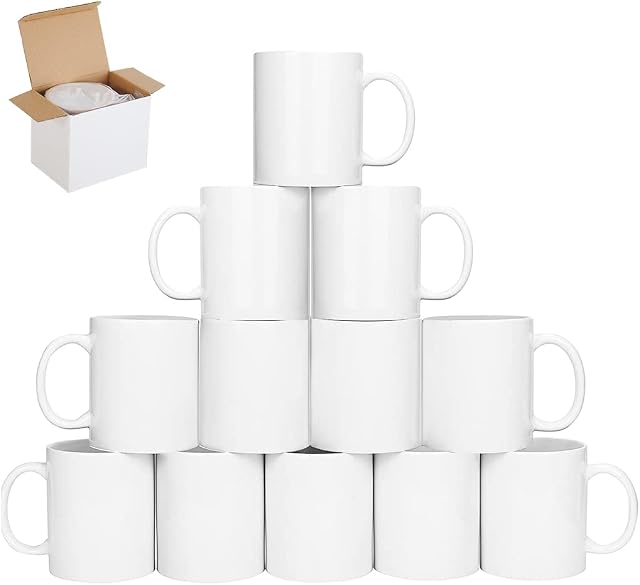 Signzworld Sublimation Mugs 11oz Blank Plain White Large Handle Coffee Mug with Gift Boxes (Pack of 12)