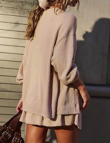 Image of Bozanly Two Piece Sweater Skirt Set for Women Crew Neck Long Sleeve Button Down Sweater A-line Knit Skirts