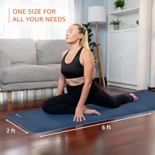 Image of AmazonBasics Dual Colour Reversible Yoga Mat | 6 MM Anti-Slip Thick Mat | Carry Strap | Grippy Surface | TPE & EVA Material | for Men & Women (Dark Blue & Light Blue)