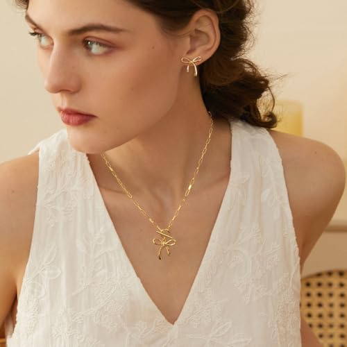 Bow Toggle Necklace for Women Trendy Simple Bow Jewelry4