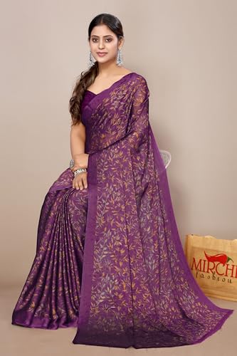 Image of MIRCHI FASHION Saree for Woman Chiffon Georgette Floral Printed | Breathable Lightweight Sari for Office Use and Farewell Ceremonies with Blouse Piece