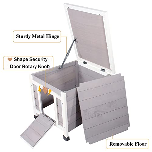 Deblue Weatherproof Cat House For Outdoor Cats, Wooden Small Pet House Outside, Feral Cat Shelter With Elevated Floor And Lockable Door - Grey #TOP1