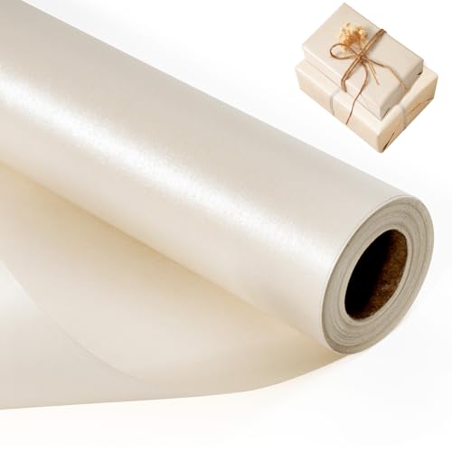 Off White Matte Wrapping Paper Reversible Pearly-Lustre Gift Wrap Paper Perfect for Wedding Valentines Day Birthday Christmas Mothers Day Baby Shower - Mini Roll 17 Inches X 32.8 Feet
