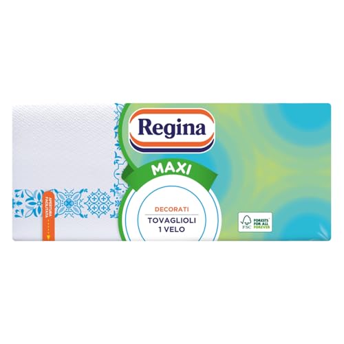 Regina Maxi - 250 Tovaglioli a 1 Velo, Pratici e Vivaci, Decorazioni Assortite, 100% Pura Cellulosa Certificata FSC