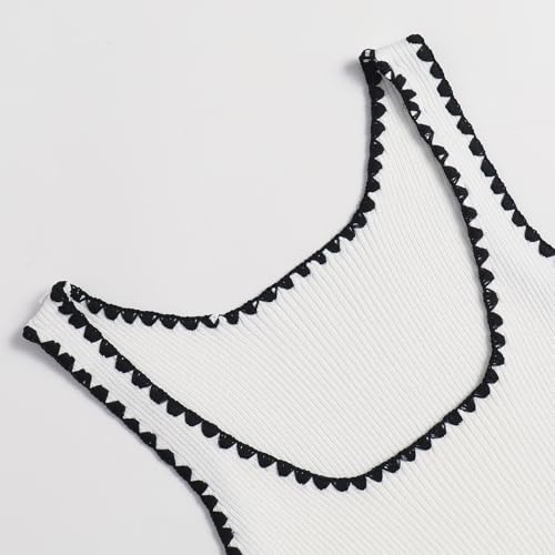 Women's Vest Casual Square Neck Sleeveless Side Contrasting Color Slim Knit Crop Top with Exposed Navel3