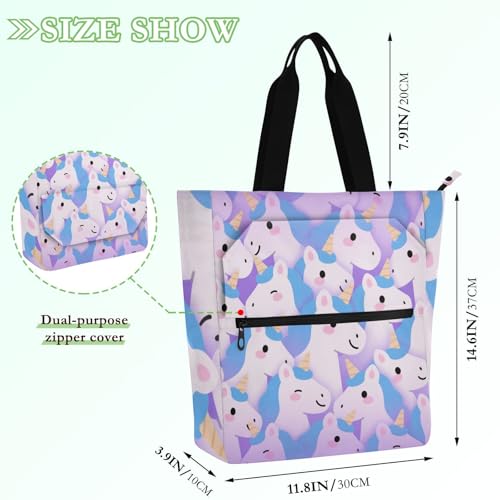 Bolsa de mano ligera morada con bolsillos de cremallera para libros 4