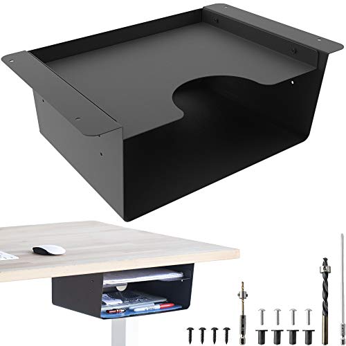 Image of Elevation Shelf XL Plus (with Adjustable Tray) - Under Desk Storage Shelf /Desk Organizer, Welded Steel + Matte Black Finish, Great for Workstations, Adjustable Stand Up Desks, Gaming Battle Stations
