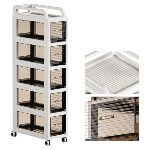 5-Tier Narrow Storage Cabinet with Drawers, Slim Toilet Paper Storage, Skinny Bathroom Floor Organizer with Wheels, Gap Storage Cabinet for Bathroom, Kitchen, Toilet, Towel, Snack Storage Cover