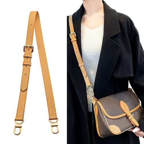 Image of Genuine Vachetta Leather Shoulder Bag Strap Crossbody Replacement Adjustable for Speedy Handbag or Purse(Beeswax-Width:0.70in&Adjustable Length:39.4-47.2in)