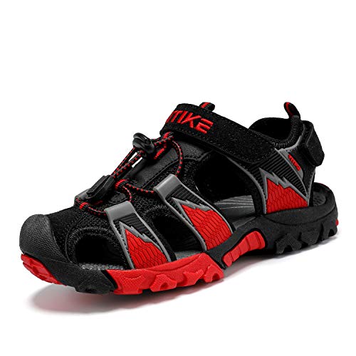 Kids Sandals Boys Outdoor Hiking Sports Sandal Girls Pool Beach Shoes Summer Water Shoe Sneakers for Toddler Size 10 Black Red