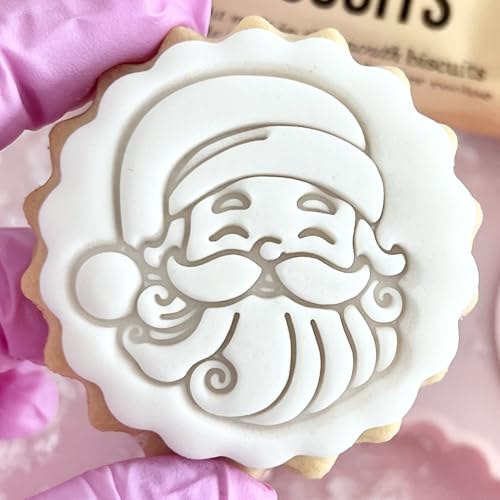 Merry Christmas Santas Cookie Cutter Fondant Stamp Embosser Father Christmas face Place Setting Favour Cupcakes fits All Butter Biscuits m&s Marks and Spencers Xmas Gift Ideas Free Matching Cutter