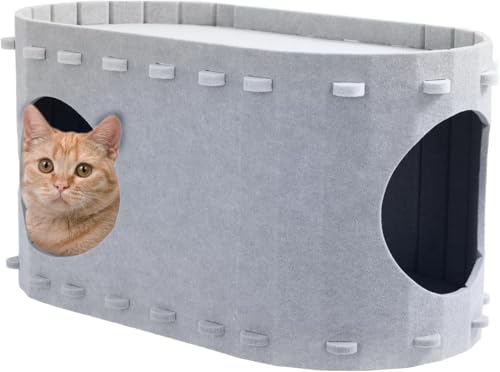 HeartTrend 二重猫小屋猫つかみ板一体上下層耐摩耗屑超大猫爪板巣磨き爪器四季通用 (ライトグレー)