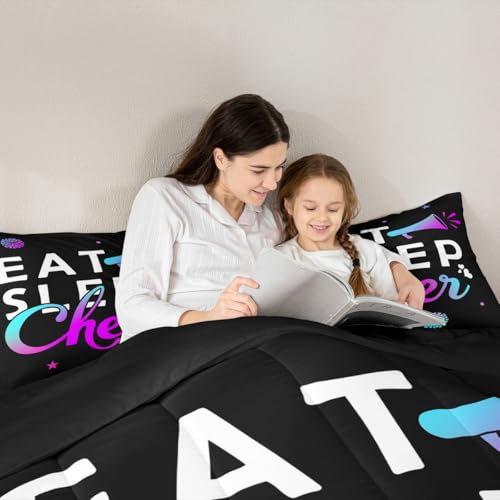 Image of Feelyou Girls Cheerleading Comforter Set Toddler Size for Girls Boys Eat Sleep Cheer Comforter Gymnastics Dancing Lovers Bedding Set Cheer Sports Purple Blue Duvet Set Quilt 2Pcs