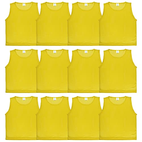 Athllete Duramesh Set Of 12- Scrimmage Vest/Pinnies/Team Practice Jerseys With Free Carry Bag. Sizes For Children, Youth, Adult And Adult Xxl (Golden Yellow, Small) #TOP1