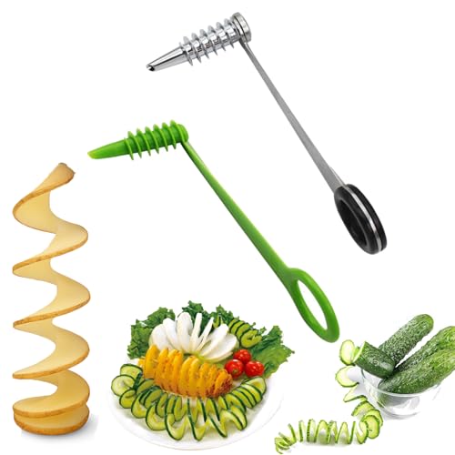 Potato Spiral Cutter Spiral Knife Kitchen Accessories Tool, Curly Fry Cutter Stainless Steel Spiral Slicer Plastic Spiral Slicer for Vegetables ((Stainless Steel+Plastic) Spiral Slicer)