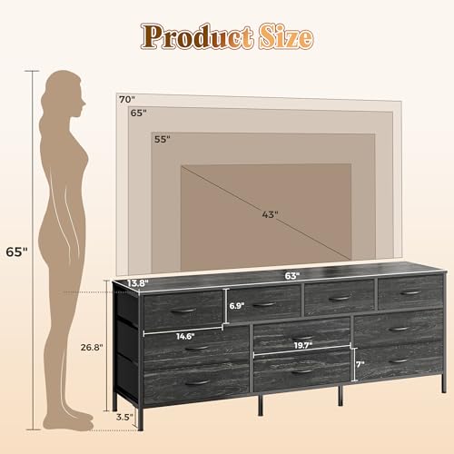 Cómoda larga con 10 cajones de tela y mueble organizador de almacenamiento de juguetes 4