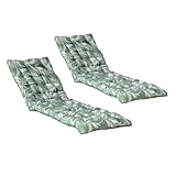 Atout Ciel Lot de 2 Coussins matelassés Bicolores pour Bain de Soleil, transat en Tissu déperlant 190x60cm, Vert imprimé/uni
