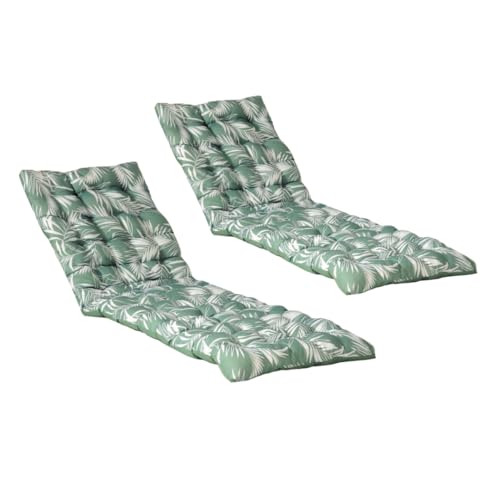 Atout Ciel Lot de 2 Coussins matelassés Bicolores pour Bain de Soleil, transat en Tissu déperlant 190x60cm, Vert imprimé/uni